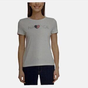 Nautica Jeans Ladies Half Sleeve Top, White, Size Large "NEW"